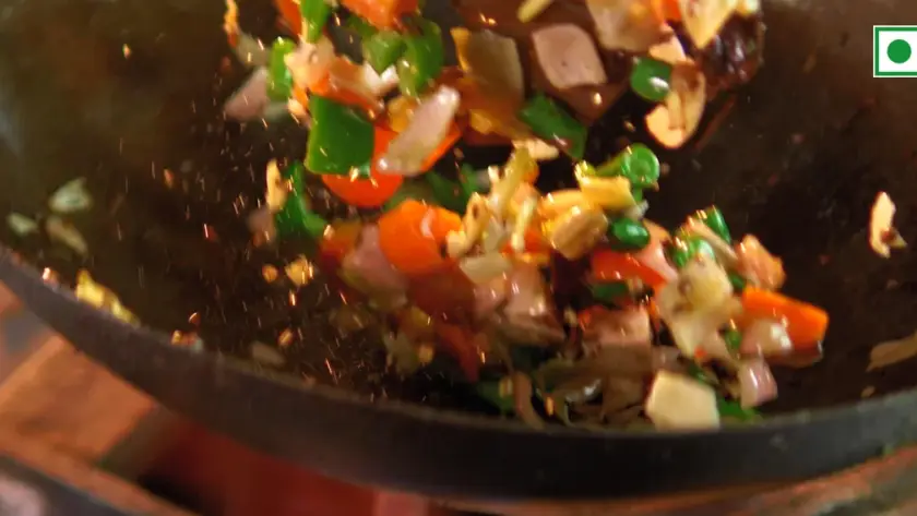 Veg stir fry in a hot wok