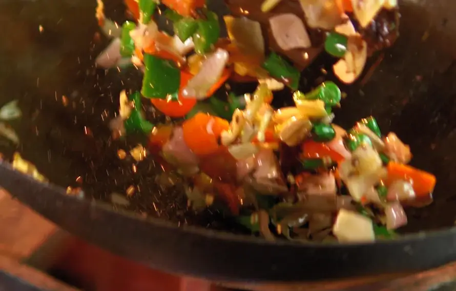 Veg stir fry in a hot wok