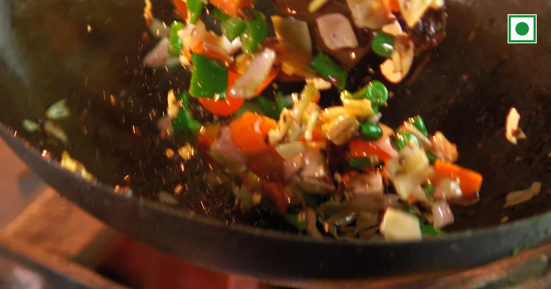 Veg stir fry in a hot wok