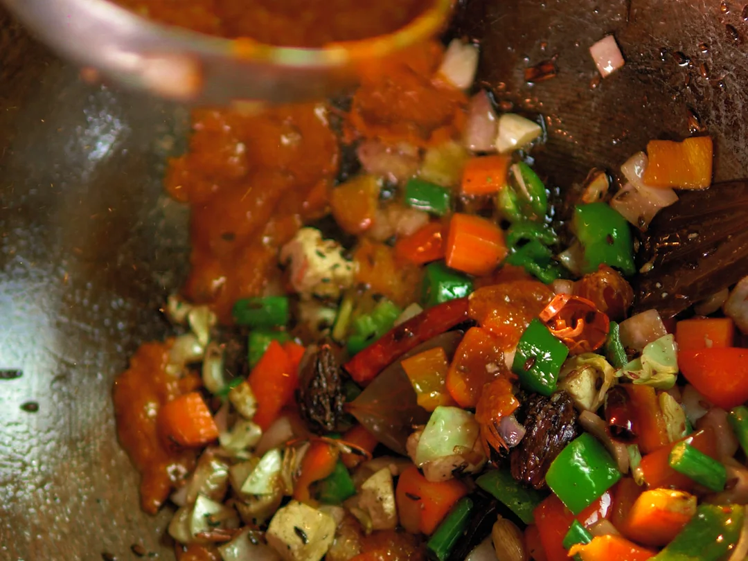 Fresh vegetables tossed in the wok